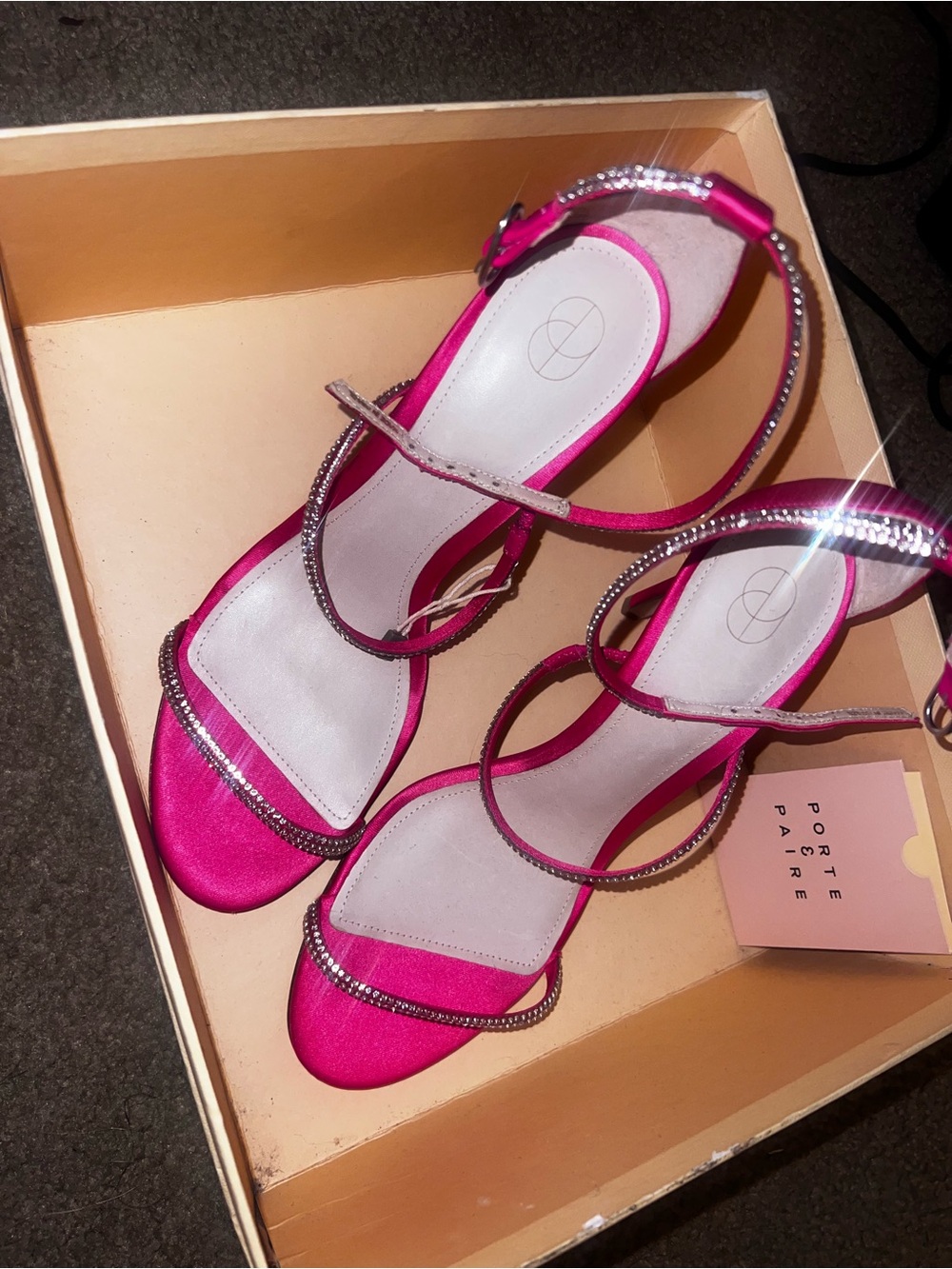 Satin Strappy Heels with Crystal Accents in Hot Pink